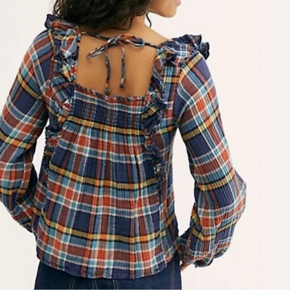 Free People We The Free Smocked Plaid Boho Top S